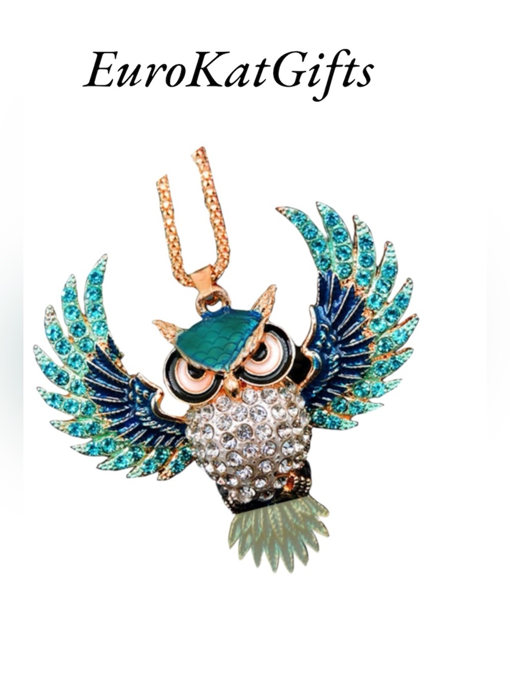 Blue Crystal Owl Pendant Necklace - Fashion Women Jewelry NEW NWT